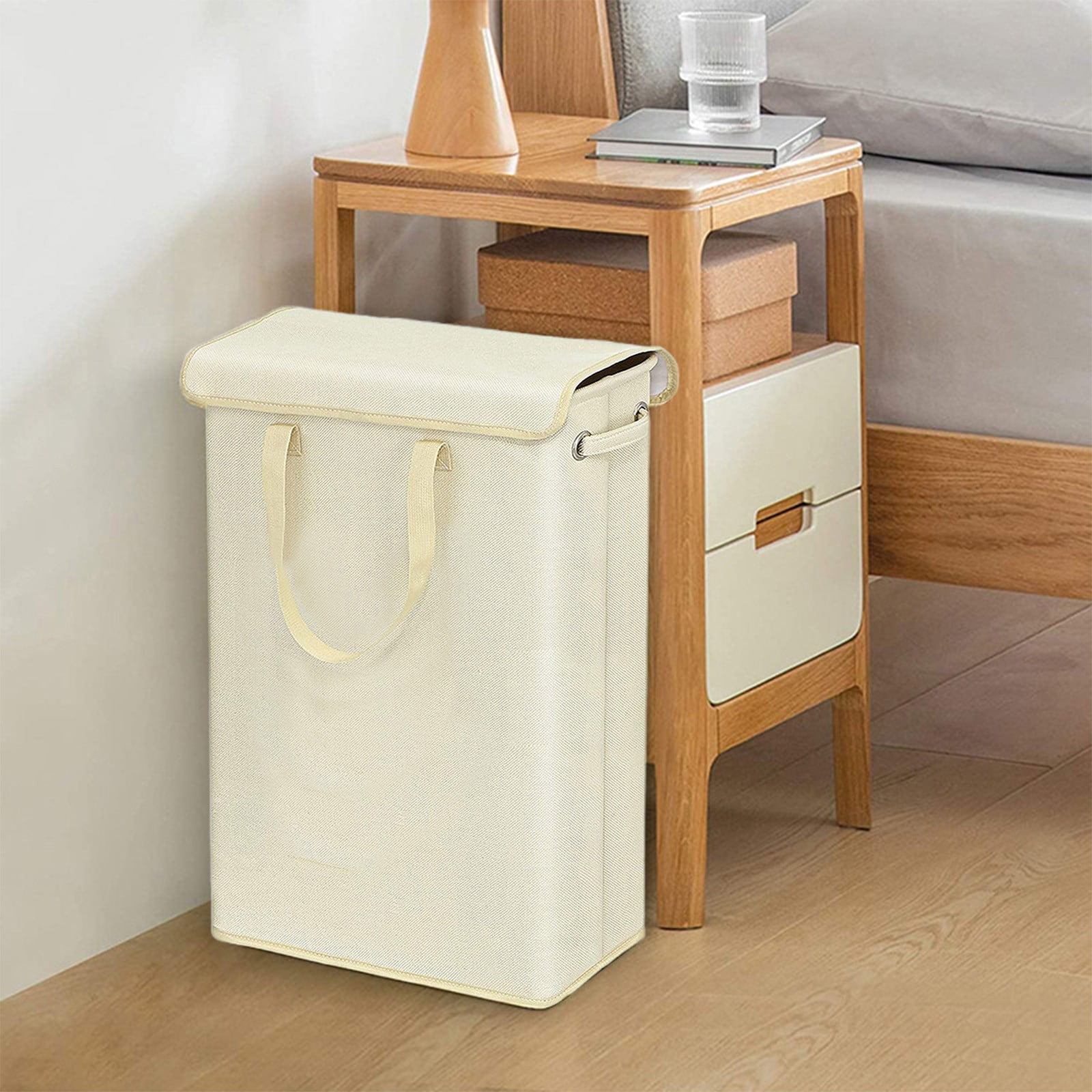 XiYing 45L Tall Thin Laundry Hamper with Lid, Handles, and Lining, Narrow Storage Basket for Dirty Clothes, 60X39X19Cm, for Bathroom Bedroom Dorm, 1 Count
