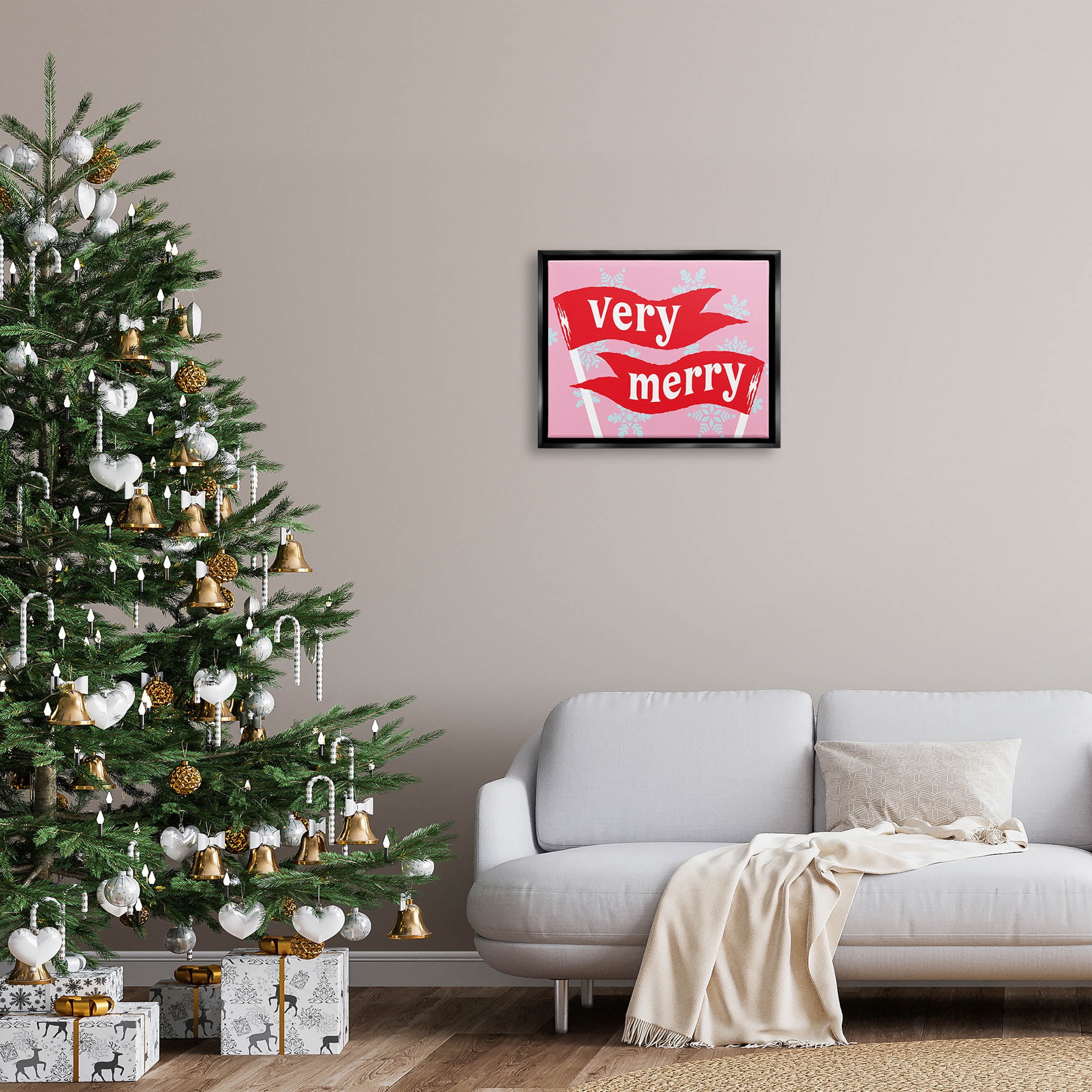 Very Merry Bold Holiday Flags Holiday Graphic Art Jet Black Framed Art Print Wall Art