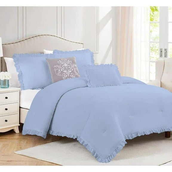 1 Piece Luxury Vintage Ruffle Pattern Comforter By D.N.G. BEDDINGS Premium Super Soft, All Season, 800 Thread Count 100% Egyptian Cotton Twin/Twin XL Size Light Blue Color