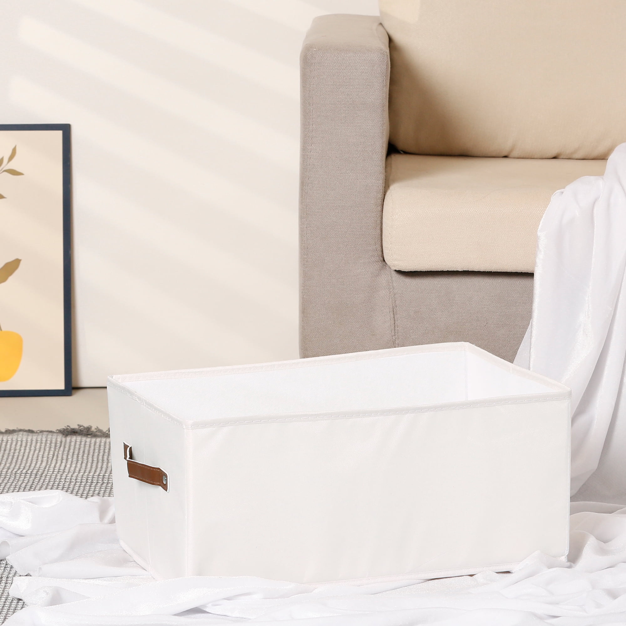 Unique Bargains Storage Cube Fabric Foldable Basket with Handles for Shelves 1pcs White XL