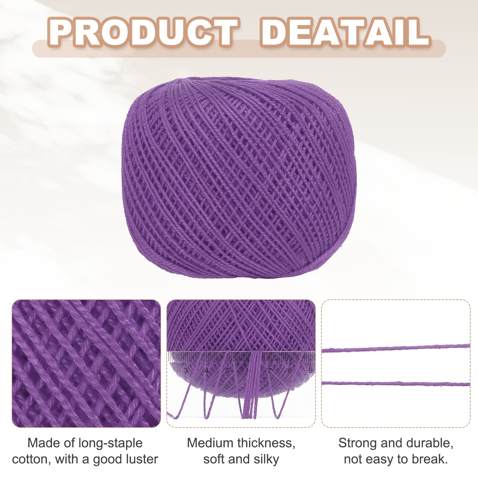 3 Rolls 164 Yards Size 3 Purple Pearl Cotton Crochet Thread Lace Weight Yarn Tatting Thread for Crocheting Knitting Embroidery Sewing
