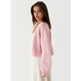 thumbnail image 5 of Women Open Front Knit Crop Cardigan Drop Shoulder Long Sleeve Solid Loose Fit Knitted Crop Cardigan Shrug Pink S, 5 of 9