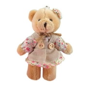 Adorable Linen Dress Bear Plush Pendant with Hanging Chain Bag Pendant Bag Decor