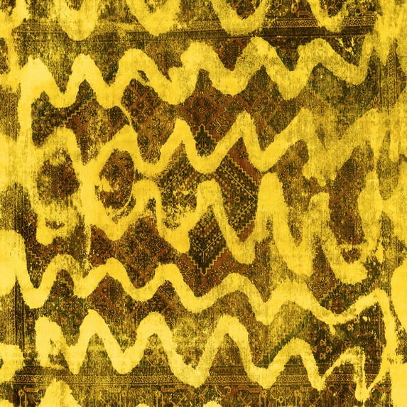 Ahgly Company Machine Washable Indoor Square Abstract Yellow Modern Area Rugs, 4' Square