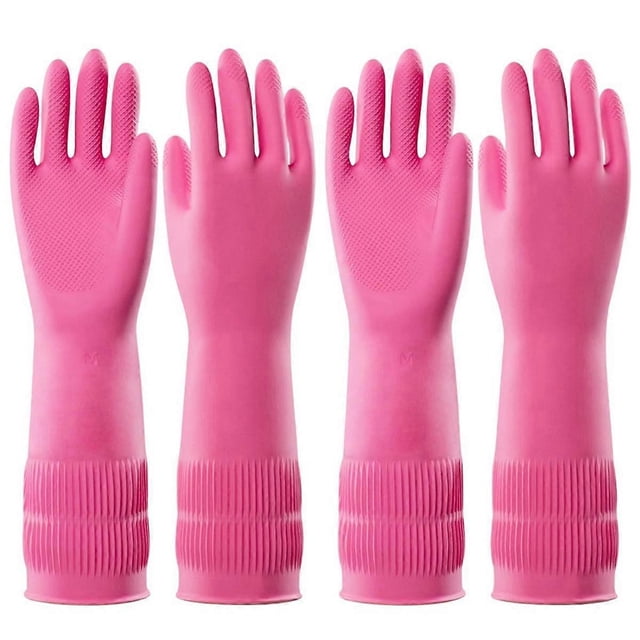 2 Pairs Dishwashing Cleaning Rubber Gloves, Reusable Waterproof Kitchen Gloves, Non-, L