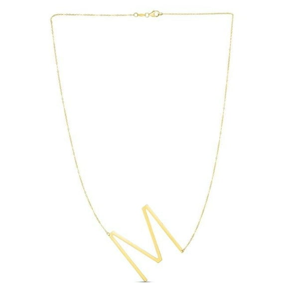 Royal Chain RCM10908-18 18 in. 14K Yellow Gold Polished Initial M Necklace with Lobster Clasp