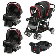 Angle View: Graco Ready2Grow Double Stroller with Two SnugRide Car Seats & Extra Base, Marco
