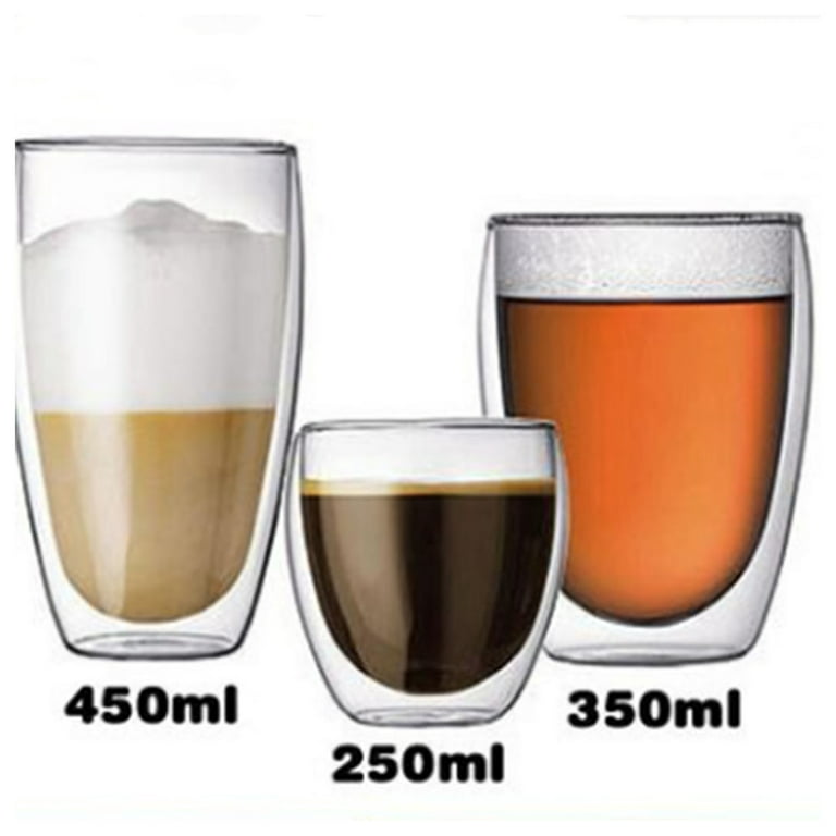 250/350/450ml Double Walled Glass Coffee Mugs,Insulated Layer