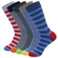 thumbnail image 4 of Calcetines de vestir de algodón para hombre, medias suaves y transpirables, informales, a la moda, coloridos, a rayas, para negocios, talla Europea 42-48, 5 pares, 4 of 4