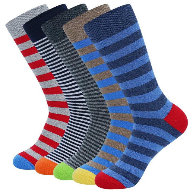 Calcetines de vestir de algodón para hombre, medias suaves y transpirables, informales, a la moda, coloridos, a rayas, para negocios, talla Europea 42-48, 5 pares