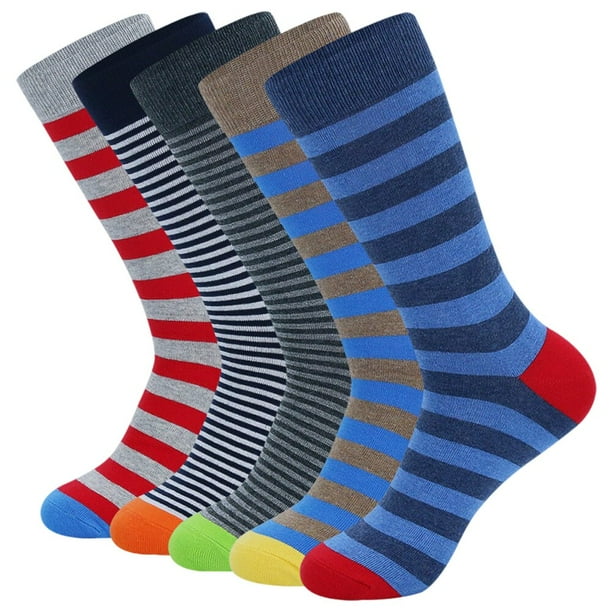 Calcetines de vestir de algodón para hombre, medias suaves y transpirables, informales, a la moda, coloridos, a rayas, para negocios, talla Europea 42-48, 5 pares