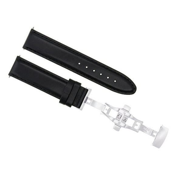 18MM SMOOTH LEATHER WATCH BAND STRAP WATERPRROOF FOR CHOPARD WATCH CLASP BLACK