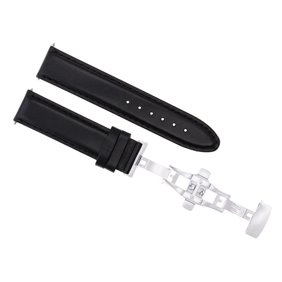 20MM LEATHER STRAP SMOOTH BAND FOR BAUME MERCIER CAPELAND CHRONOGRAPH BLACK