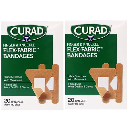 2 Pack - CURAD Flex-Fabric Finger and Knuckle Bandages, Assorted Sizes, 20 Ct