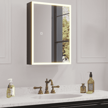 Ktaxon LED Lighted Bathroom Medicine Cabinet with Mirror, Wall Mounted Storage Cabinet w/ Dimmable, Memory function, Outlets & USB, 20"x28", Black