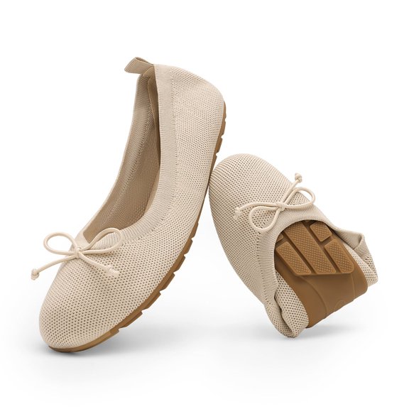 Women Foldable Ballet Flats Round Toe Slip On Knit Shoes Lightweight Comfortable Bowknot Dress Flats for Travel Work Casual