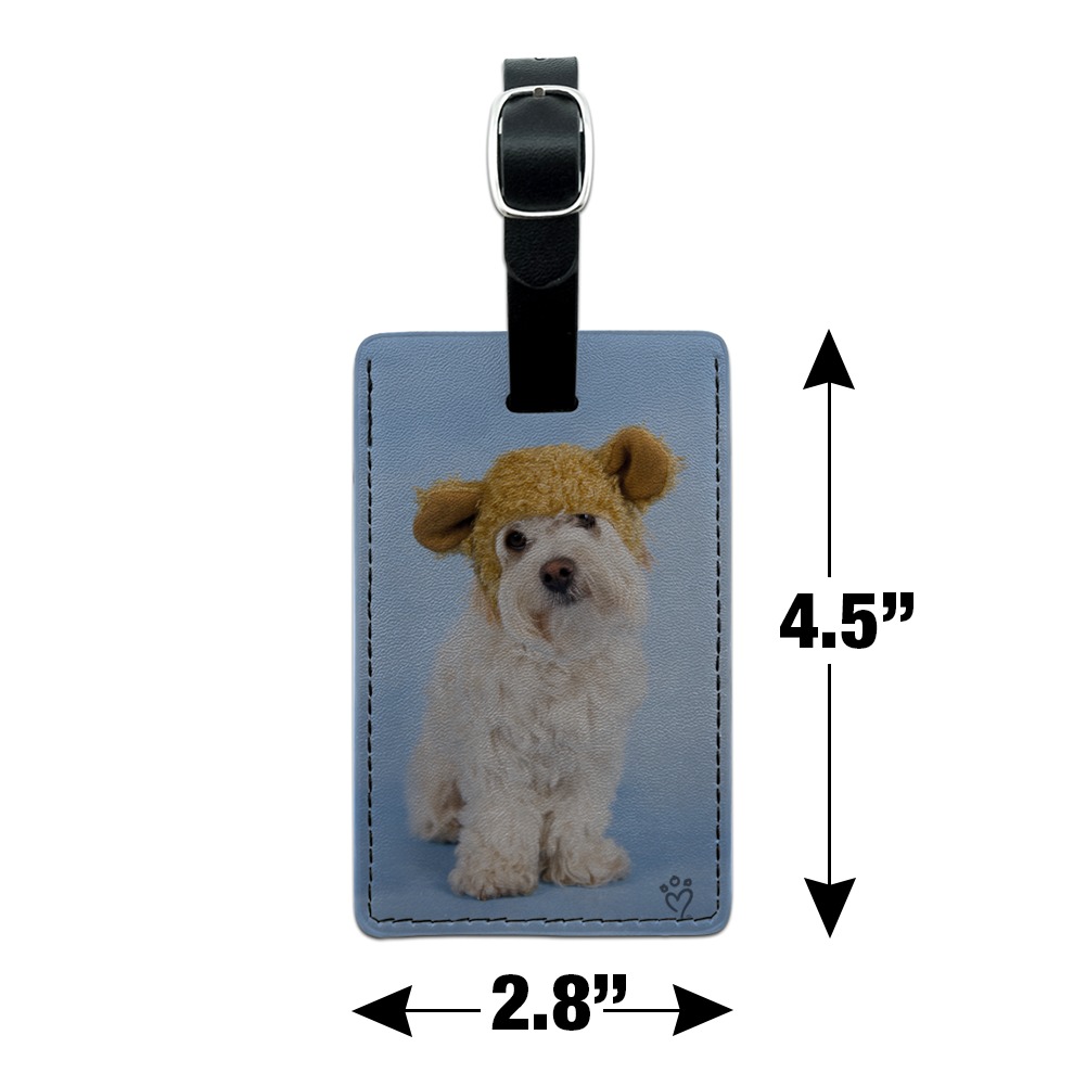 Bichon Maltese Puppy Dog Wearing Bear Hat Rectangle Leather Luggage Card Suitcase Carry-On ID Tag - image 5 of 8