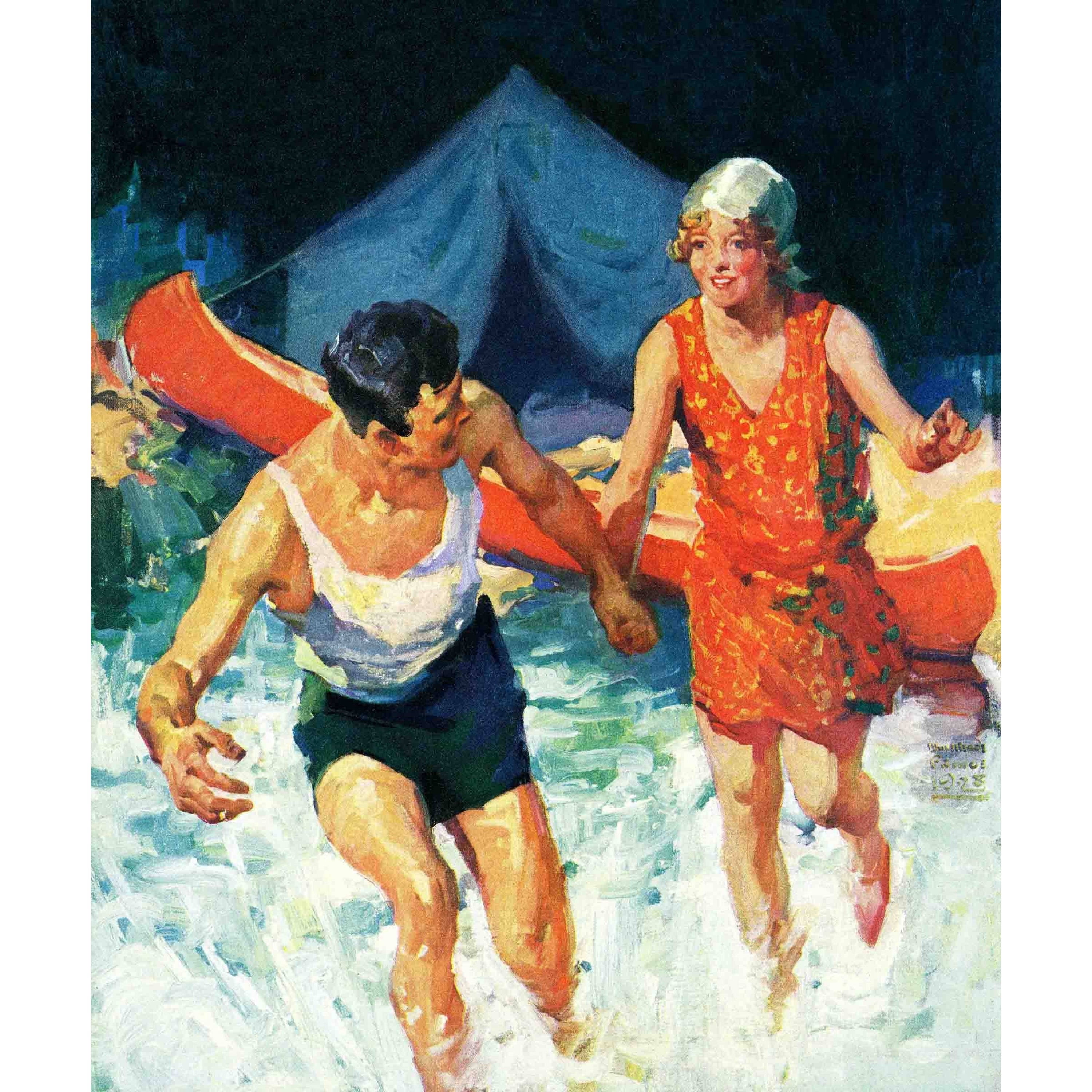 Marmont Hill Camping Couple Goes Swimming by WM. Meade Prince Painting Print on Canvas