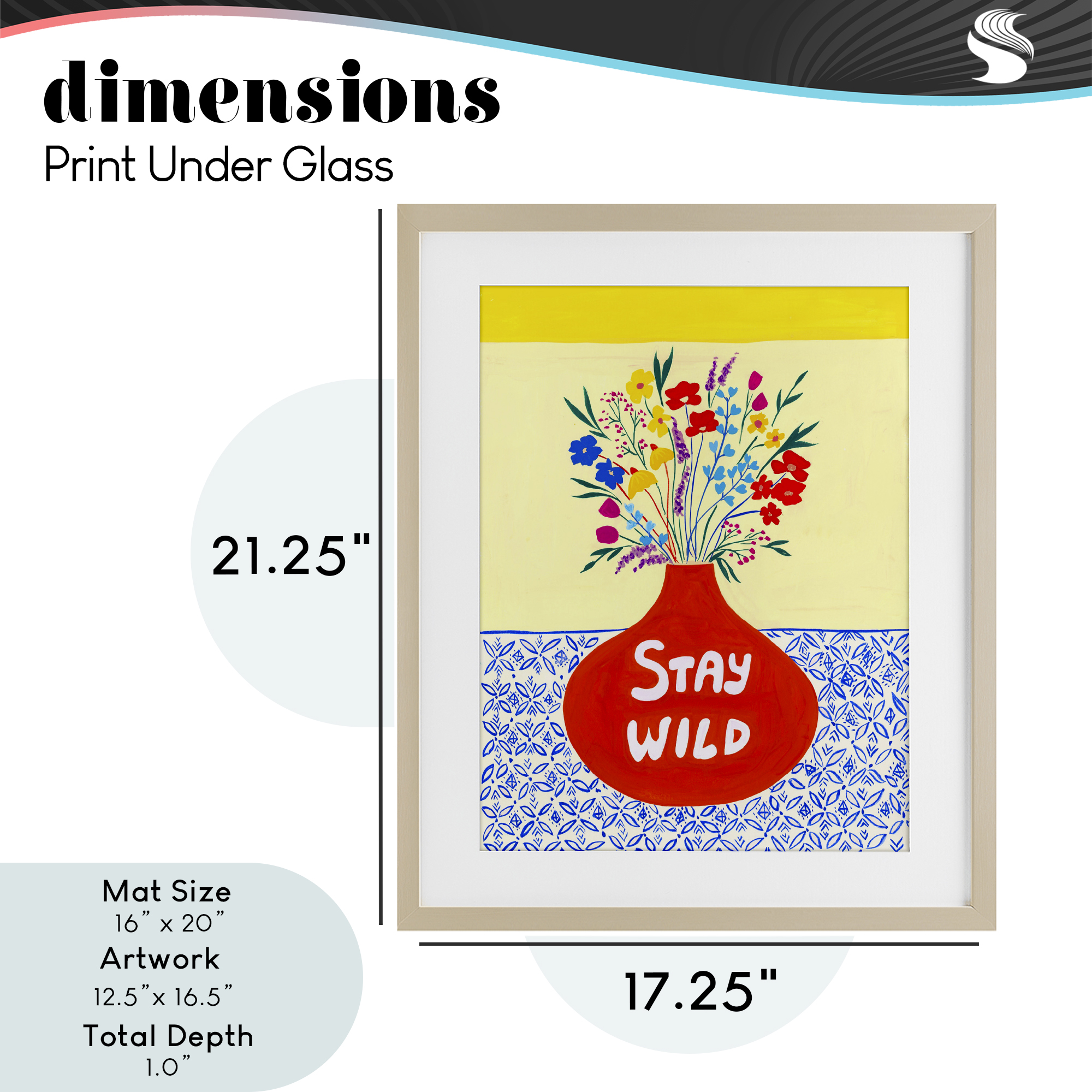 Stay Wild Midcentury Flowers Birch Framed Print Under Glass, design by Nabeela Rumi