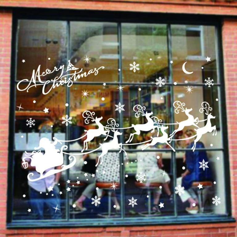  LONGTEN Christmas Windows Static Stickers Clings Santa Claus  Snowman Deer Snowflake Removable Vinyl Christmas Tree DIY Window Door Mural  Decal Sticker for Showcase A : Home & Kitchen