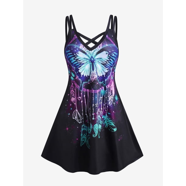 Vestido Talla Extra Plisado Estampado Mariposa Rosegal Vestidos casuales de talla grande