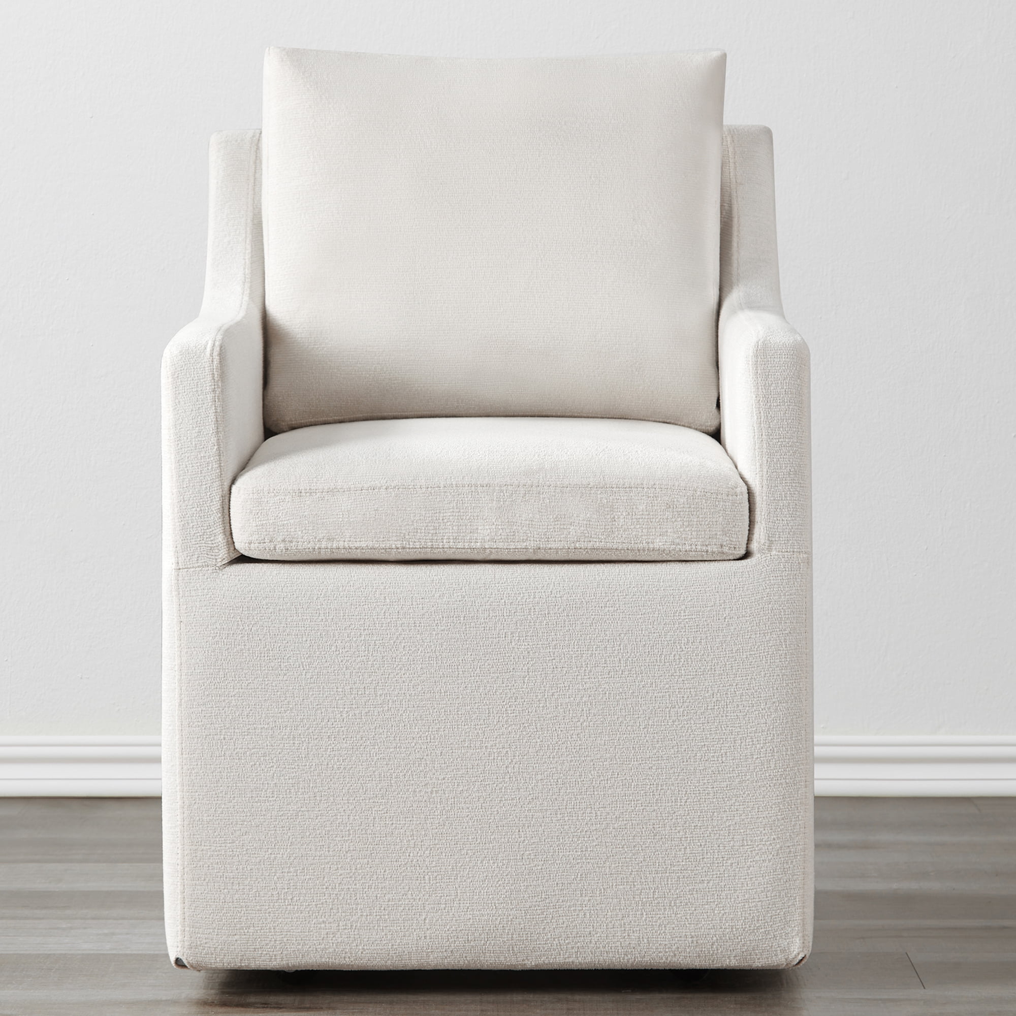 Spruce & Spring Upholstered Dining Chair with Hidden Casters, Removable Slipcover and Under-Seat Storage, Single, Ivory