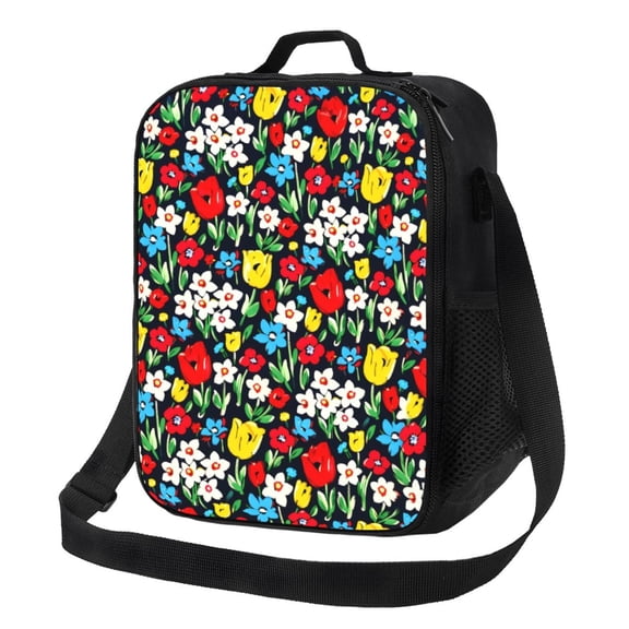 Floral Pattern Lunch Bag Insulated Thermal Lunch Box with Shoulder Strap & Handle for Women and Men