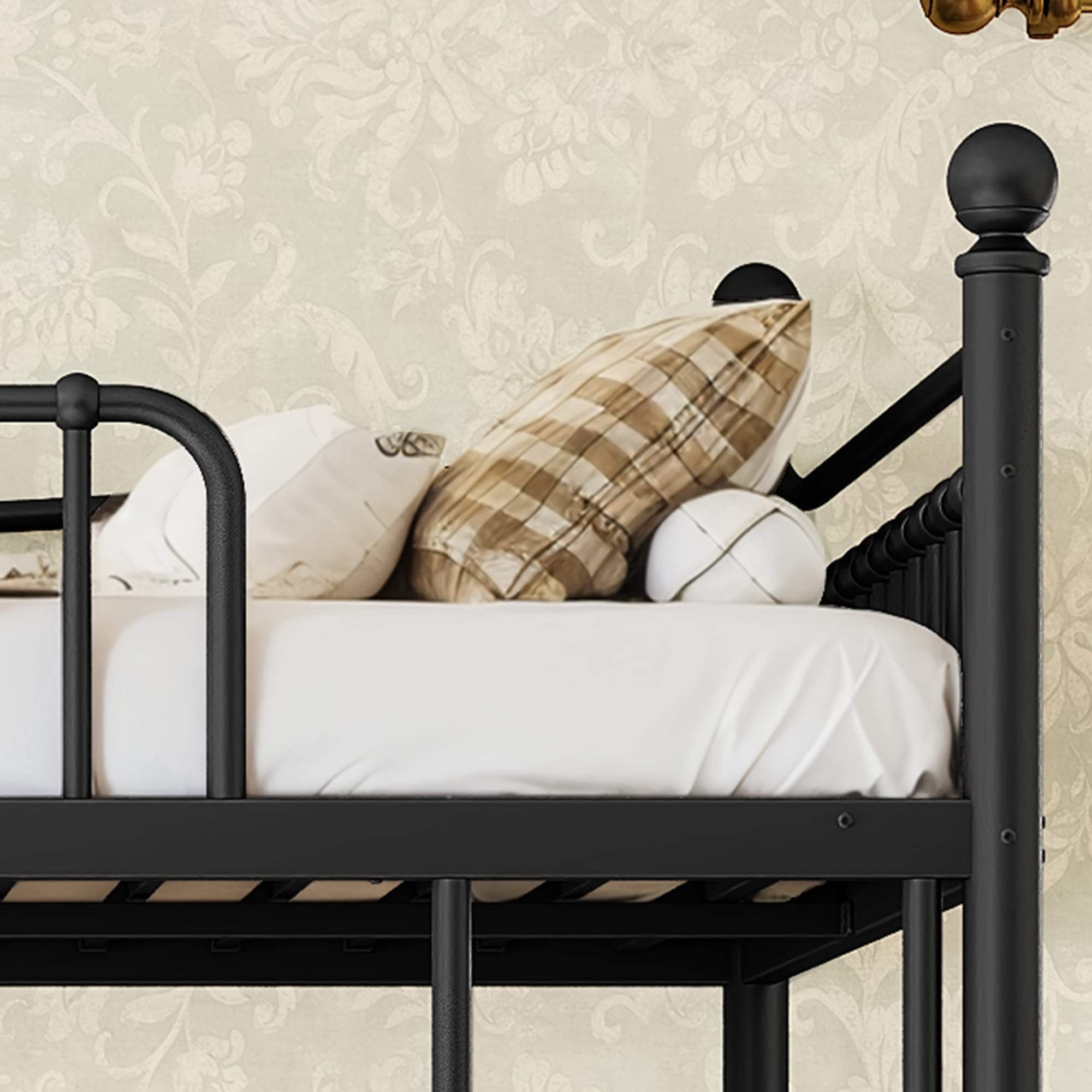 Leumius Full over Full Metal Bunk Bed with Unique Curved Guardrail Design, Round Tube Bunk Bed Frame, Metal Bunk Bed Frame for Kids Teens Adults Black
