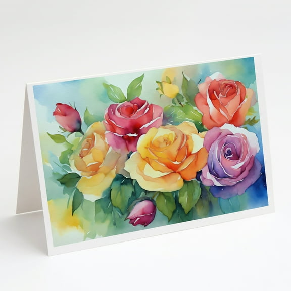 Roses in Watercolor Greeting Cards and Envelopes Pack of 8 7 in x 5 in