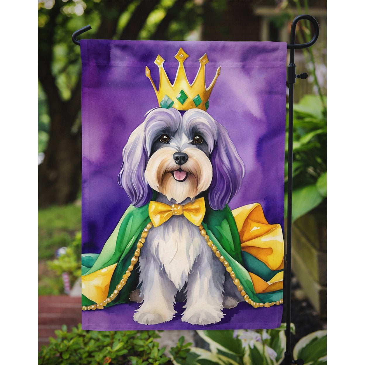 Tibetan Terrier King of Mardi Gras Garden Flag 11.25 in x 15.5 in