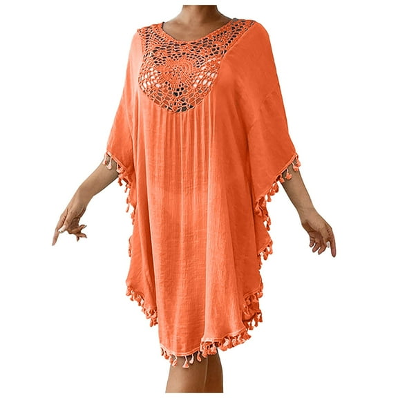 Cathalem Swimsuit Coverup for Women, V-Neck Swimsuit Coverup for Poolside, Seaside and Party (Orange,One Size)