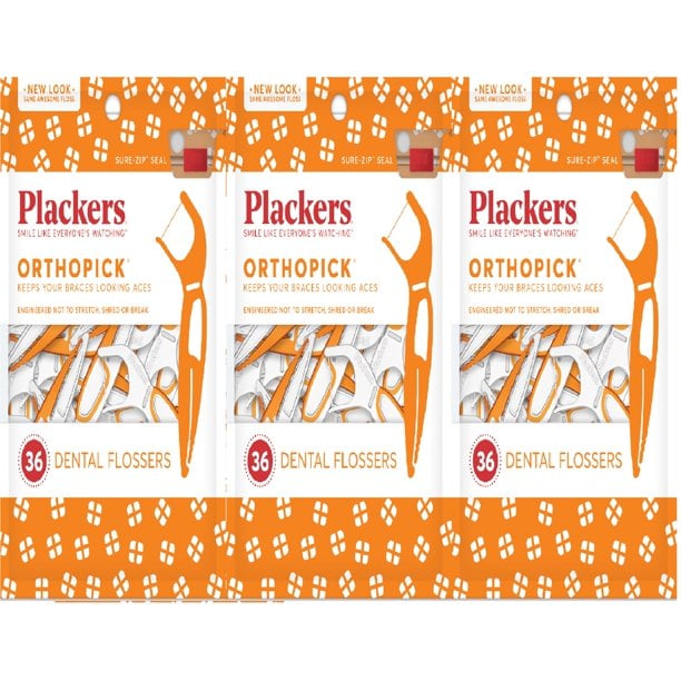 Plackers Orthopick Dental Floss Picks for Braces, 36 Count 3pack