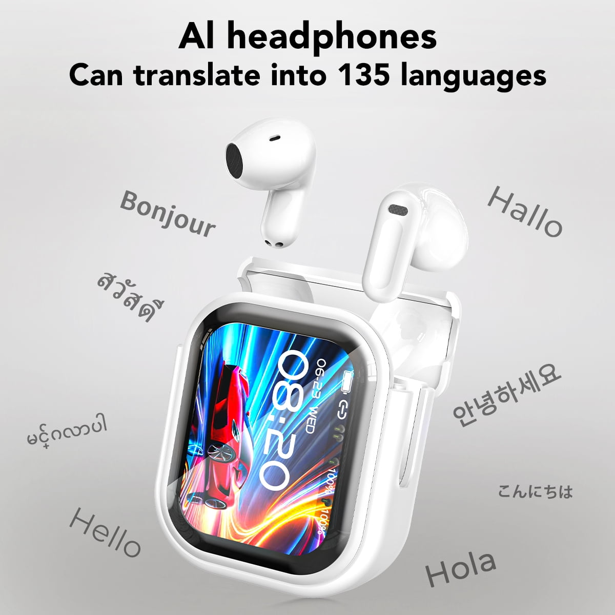 HTC NE20 Wireless Headphones AI Language Translation Earbuds Real Time for 144 Languages Headphones Translator with APP