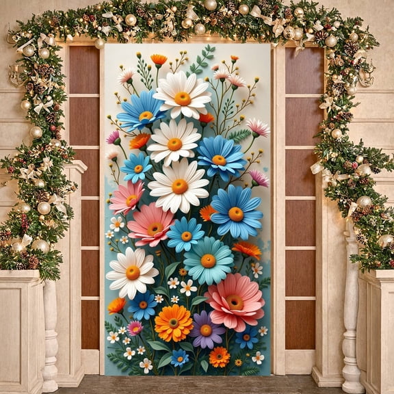Colorful Flowers Floral Banner Spring Flower Display Multicolor Pattern Daisy Decoration Nature Background for Wedding Decoration Party Backdrop Indoor Decor