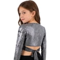 thumbnail image 2 of Haitryli Kids Girls Modern Jazz Ballet Dance Crop Top Long Sleeve Metallic Self-Tie Wrap Tee Black 130, 2 of 7