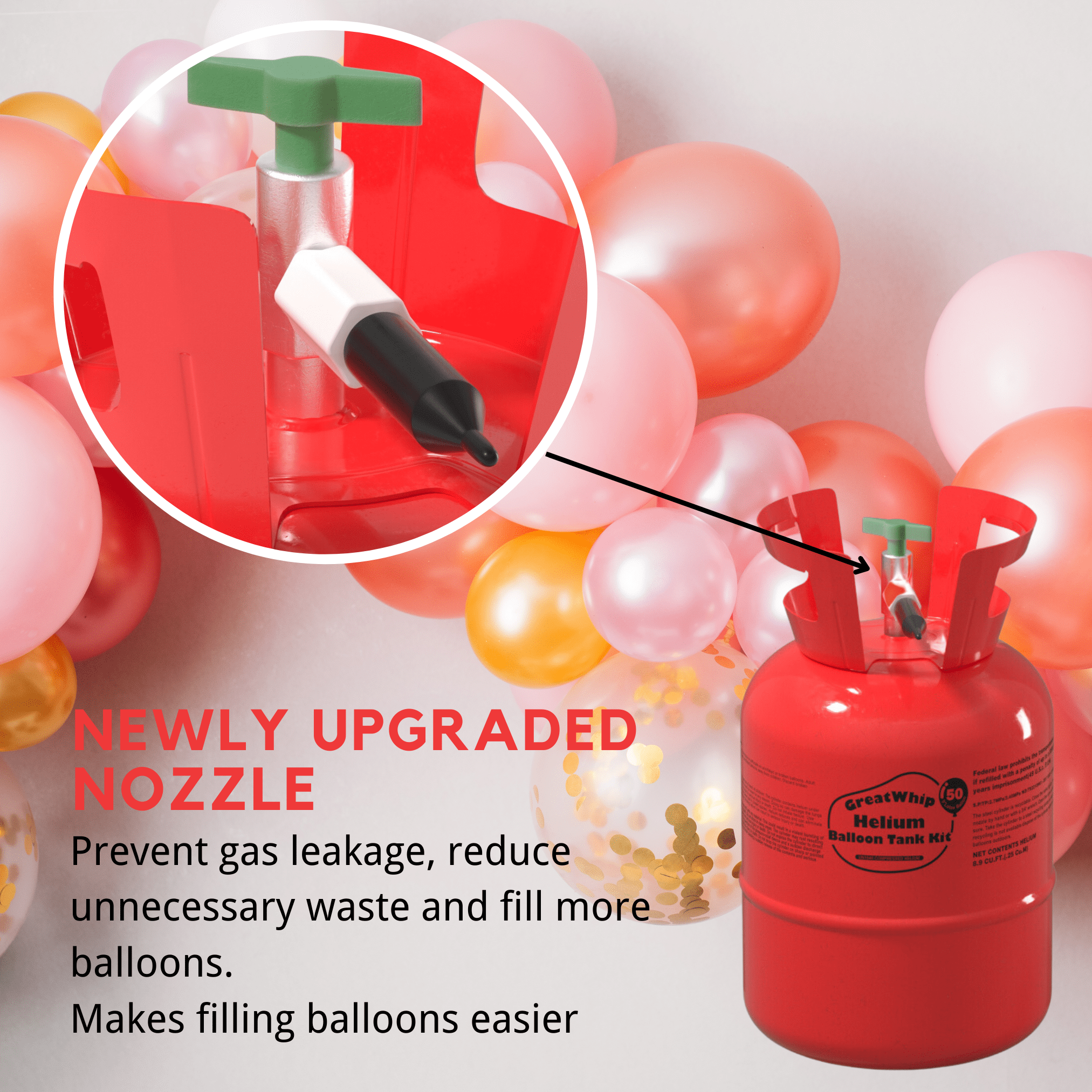 GreatWhip 22L Helium Tank up to 100 Latex (9)Balloons Helium Tank for  Balloons at Home Helium Balloon Pump Kit Blend 