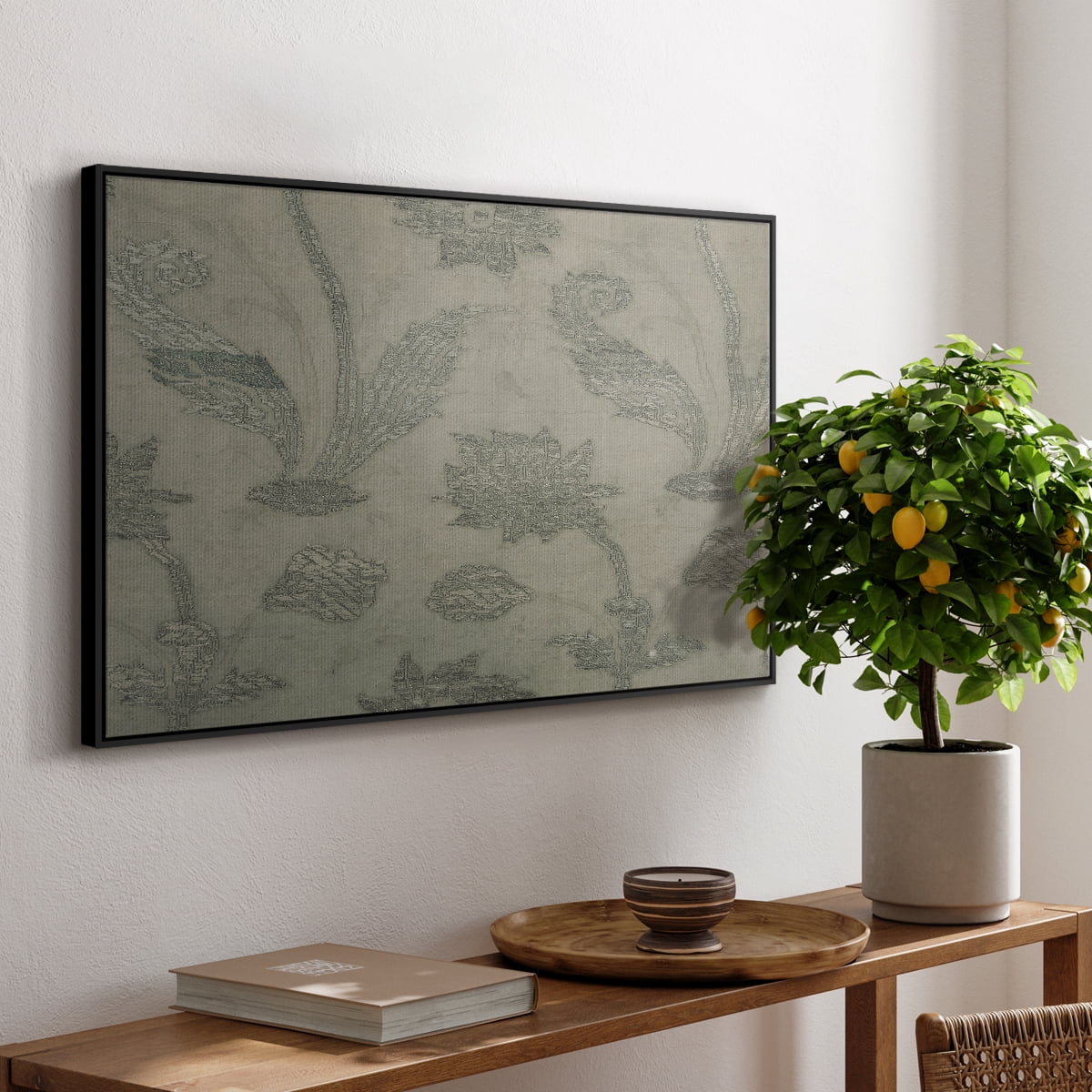 Vintage Abstract Print-XV Framed in Black Wood Gallery Wrapped Canvas 25 in. x 37 in.