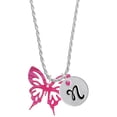 thumbnail image 1 of Delight Jewelry Acrylic Medium Cut Out Butterfly Magenta Silvertone Script Initial Disc - N - Charm Necklace, 20"+3", 1 of 4