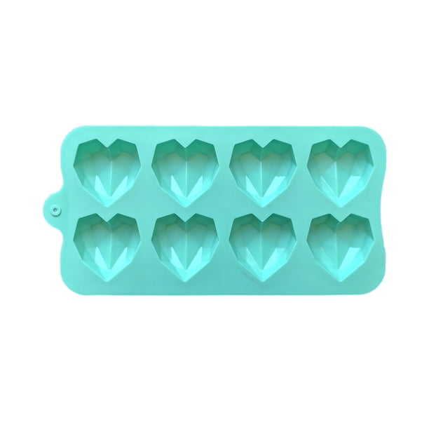 Molde de silicona con forma de corazón de diamante de 8 cavidades para hornear, antiadherente, para chocolate de San Valentín, bandeja para cubitos de hielo y jabón.