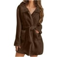 thumbnail image 1 of cfhntfmh Womens Fuzzy Robe Mid Length Bathrobe Belted Long Sleeve Soft Bath Robes Plush Fall Winter Spa Robes with Pockets, 1 of 5