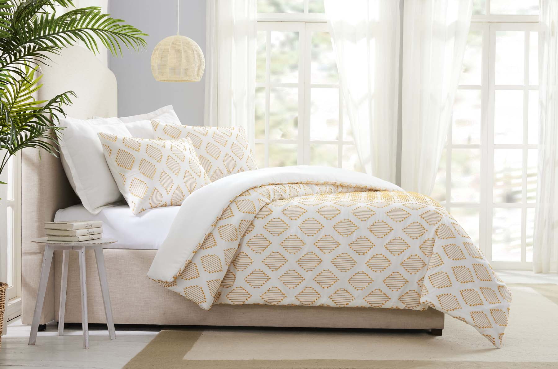Better Homes & Gardens 3-piece Yellow Clipped Jacquard Diamond Comforter Set,  Full/Queen 