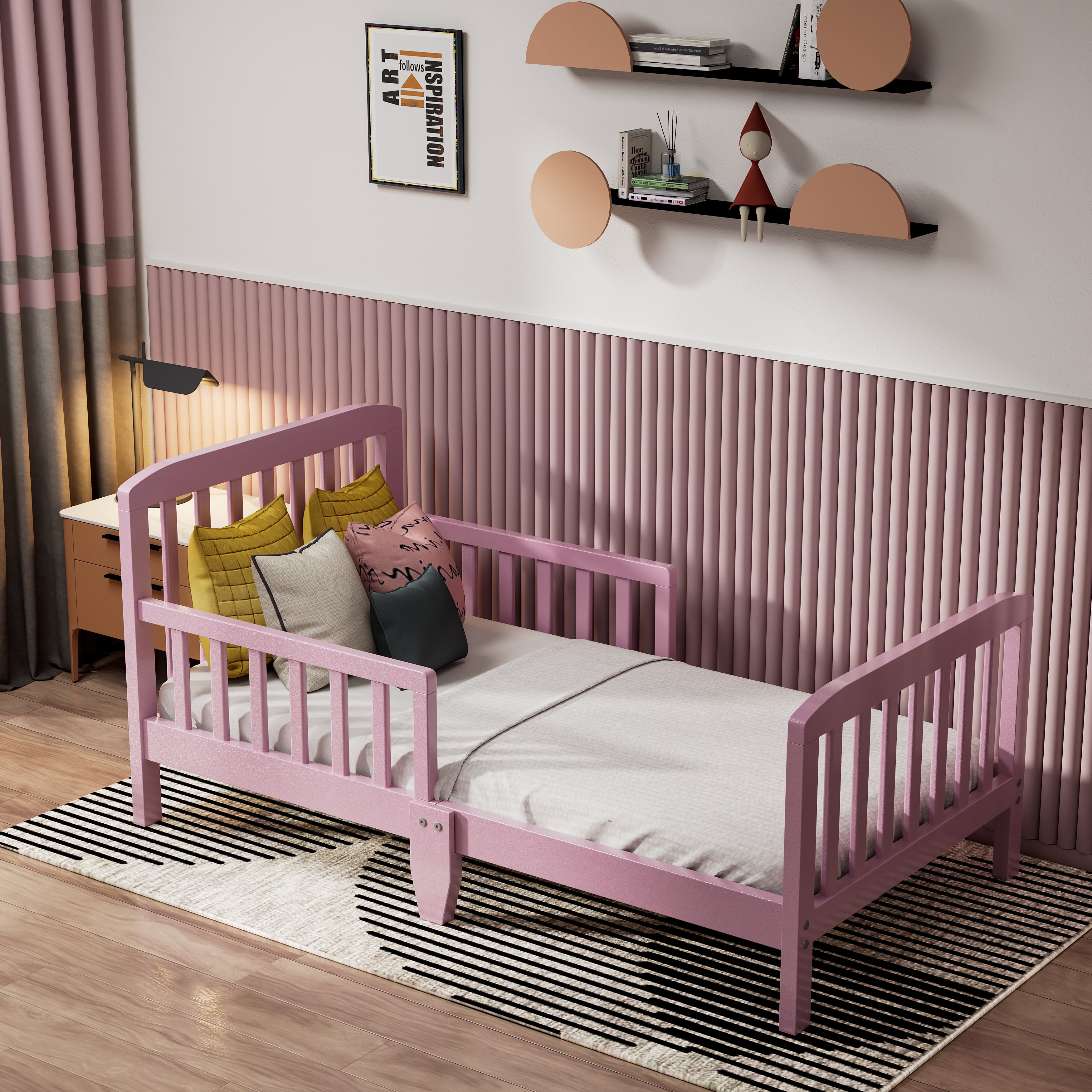 Fizzy Baby Classic Toddler Bed with Rails Wooden Beds for Kids, Pink
