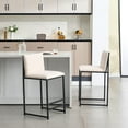 thumbnail image 3 of Set of 2 Counter Height Bar Stools, Upholstered Linen Bar Chairs, Metal Footrest and Frame for Kitchen,Dining Room (Ivory), 3 of 11