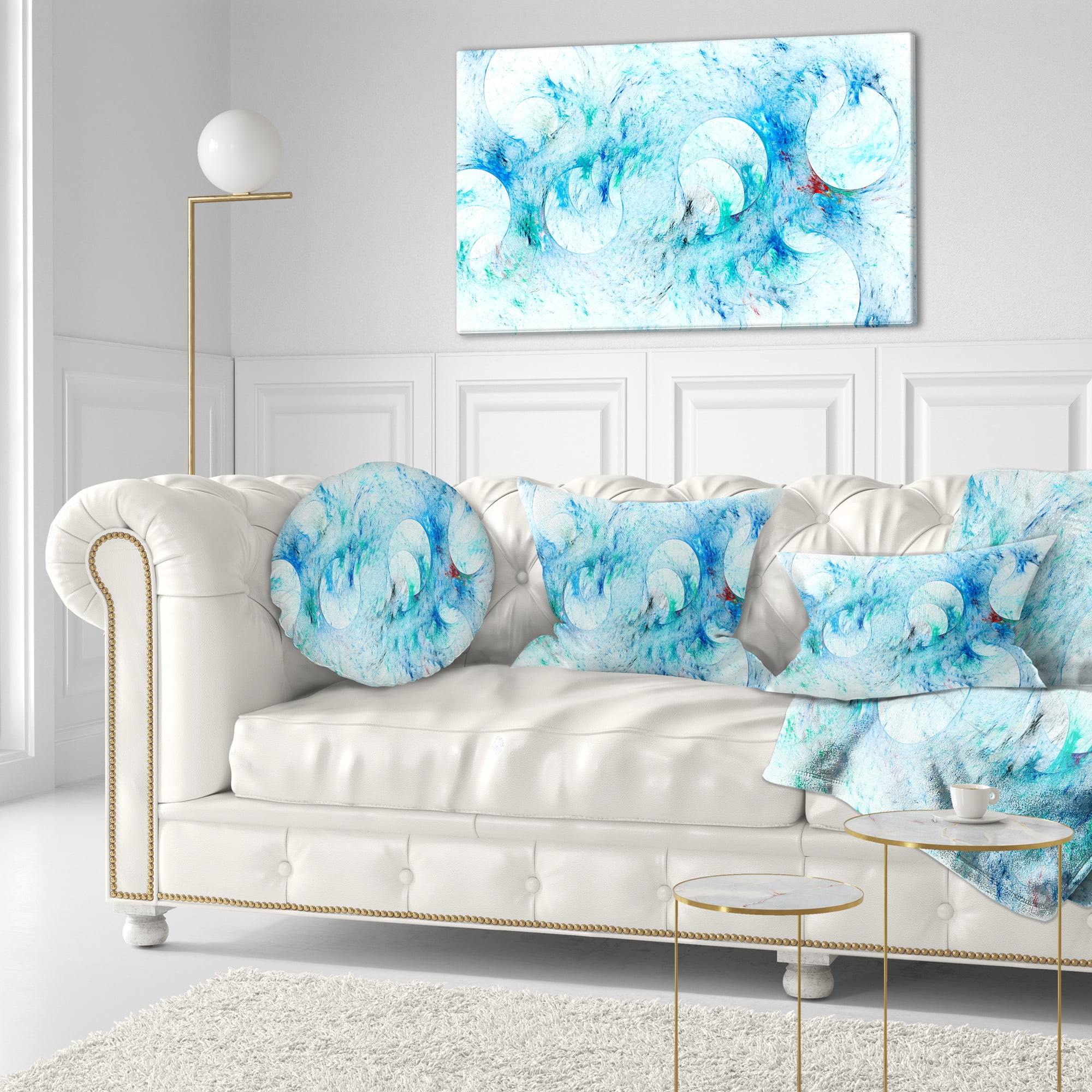 Designart Blue White Fractal Glass Texture - Abstract Throw Pillow - 12x20
