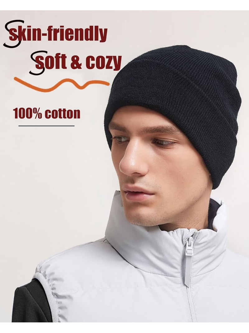 Unisex Cotton Knit Beanie, Lightweight, Breathable, Winter Hat 100% Cotton Beanie Hat Winter Hats for Women Men, Warm Knit  main image 3