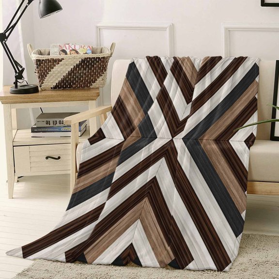 Fleece Blanket Bohemian Brown Beige Aztec Texture Blankets, Soft Cozy Warm Flannel Throw Blanket, Western Native Tribal Blanket for Bed Couch Sofa,40x50In