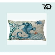 2Pack Beach/Coastal Throw Pillow Covers Sea Turtle/Sea Horse Rectangular/Waist Cushion Cover Sea Theme Decorative Cotton Linen Pillowcases