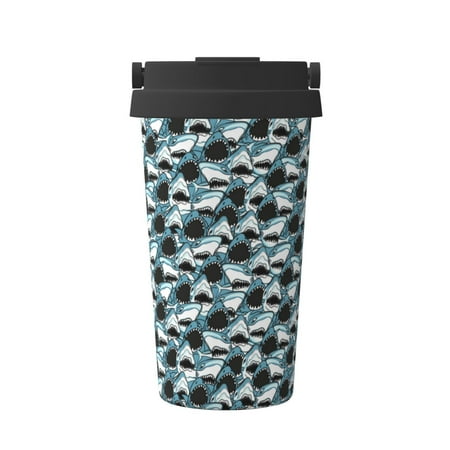 

Qekee Angry Shark Print Insulated Coffee Mug Coffee Tumbler Cup Thermos Mug Water Bottle with Handle & Flip