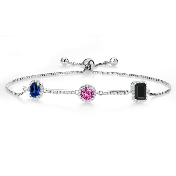 Gem Stone King 1.71 Ct Blue Created Sapphire Pink Created Sapphire 925 Sterling Silver Bracelet for Women