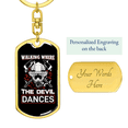 thumbnail image 3 of Where The Devil Dances Firefighter Stainless Steel or 18k Gold Premium Swivel Dog Tag Keychain, 3 of 10